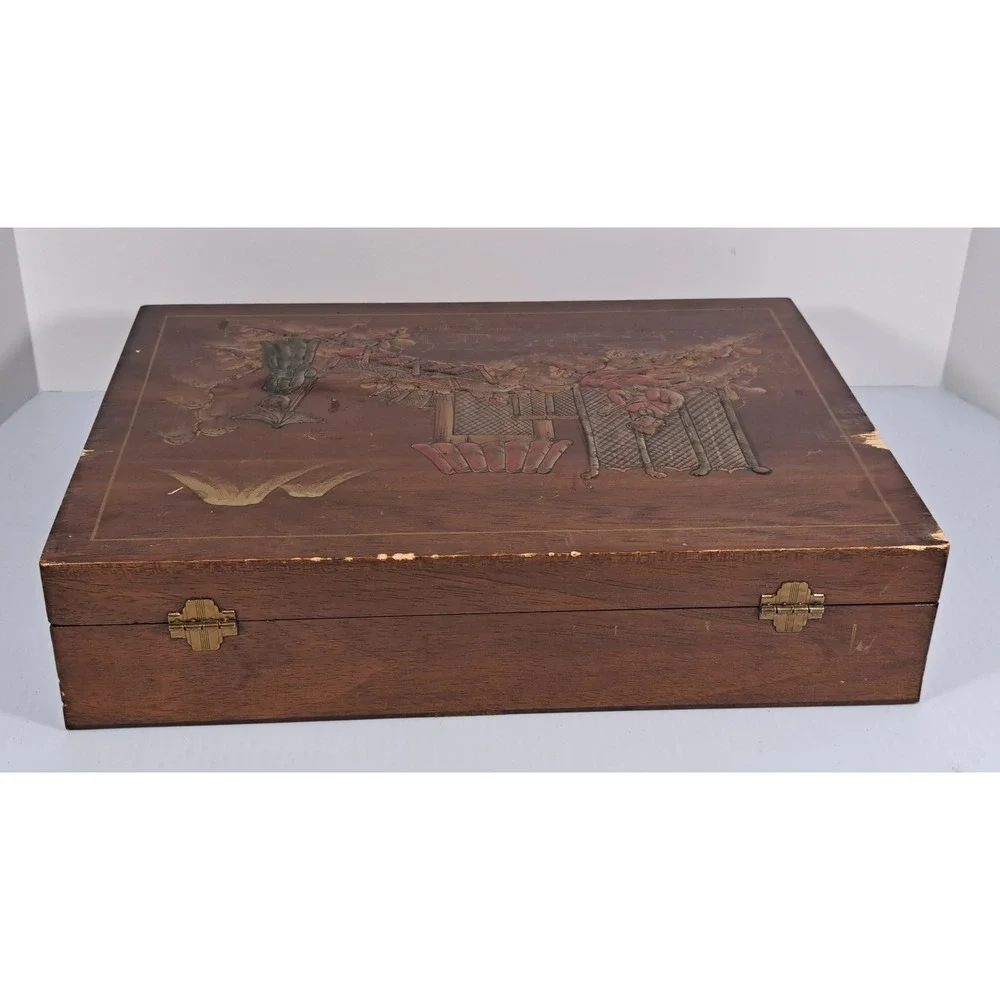 Vintage Eureka Wood Silverware Chest Carl Johnson Hand Painted Chinoiserie Box